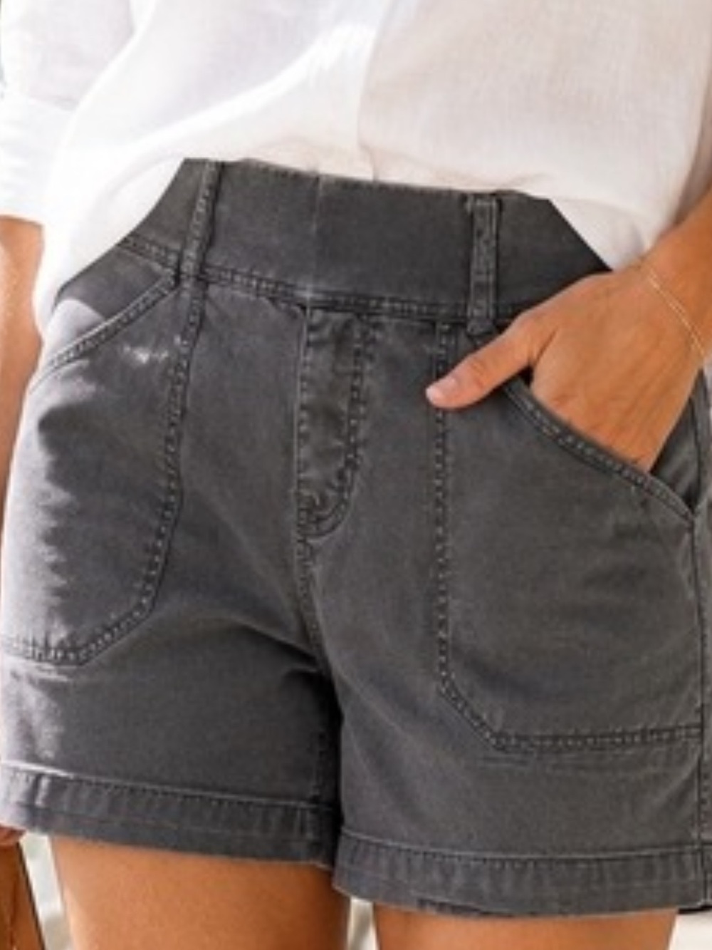 SPANX Size Medium Washed Charcoal Utility Shorts High Rise Stretch
